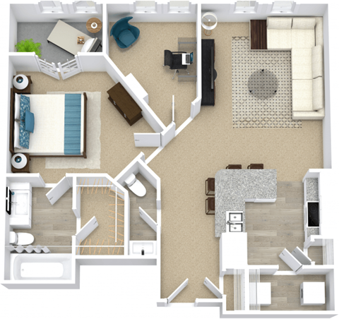 Floor plan for 1 bed, 1 bath, 936 sqft